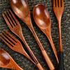 Simple Wooden Spoon Fork Set Long Handle Design For Deep Container Natural Finish Kitchenwares Durable Cooking Utensils