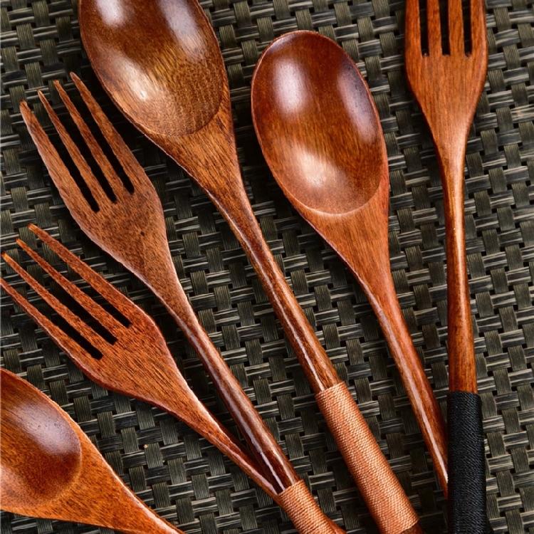 Simple Wooden Spoon Fork Set Long Handle Design For Deep Container Natural Finish Kitchenwares Durable Cooking Utensils