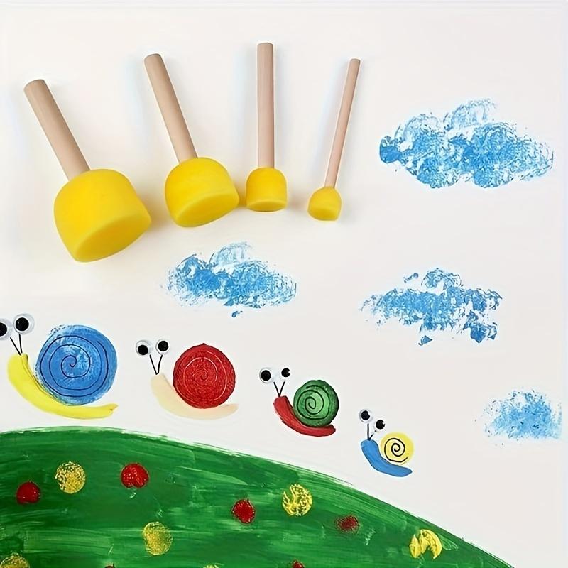 4pcs Round Sponge Brush Set for Painting Mushroom Head Design with Natural Wood Handles, Assorted Sizes, Ideal for Graffiti & Art Projects