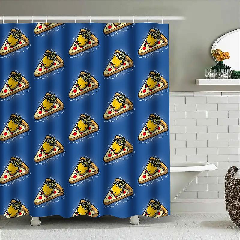 Pizza Shower Curtain Funny Kitchen Decor Bathroom Set Waterproof Novelty Home Decor Anime Japanese Kawaii Aesthetic Wall Art Gif