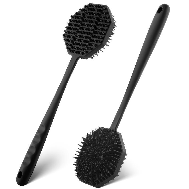 

Silicone Double-Sided Exfoliating Brush: Long-Handle Bath & Shower Massager with Cooling Thickened Back Scrubber. чёрный