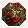 Christmas Deer Wreath with Plaid Bow Coaster Set of 4 Umbrella, Cute Umbrella with Cute Design, Portable 3-Fold Compact Umbrella for Men & Women, Vale