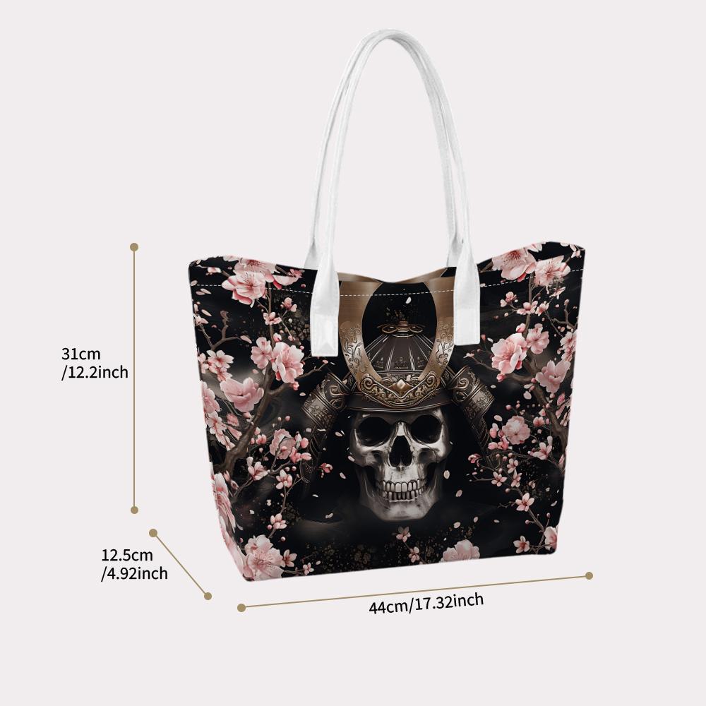 Japanese Skull Cherry Blossom Tote Bag Casual Daily Shoulder Handbag