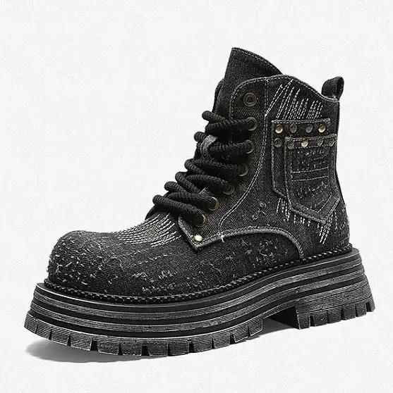 Fashion High quality Women's Ankle Boots Denim 2024 New Autumn Platform Booties Women Lace-up British Retro Cargo Boots Women winter