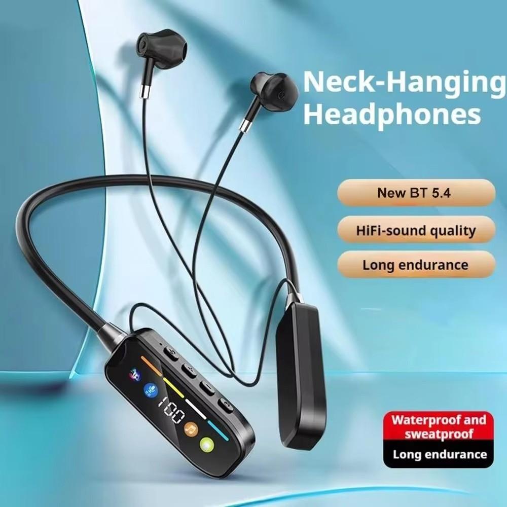 LED Display Neckband Headphones HiFi Stereo Sports Headset HD Screen Bluetooth Headset  Sports