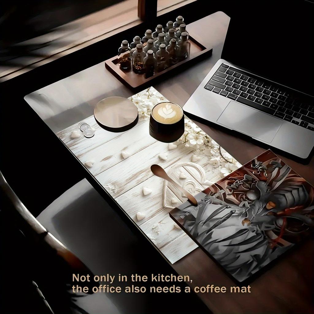 1Pcs Rubber Drying Mat With 3D Floral Print For Coffee Shop Restaurant Kitchen Carpet Tableware Durable Diatom Mud Table Mat Pet Mat Coffeeware