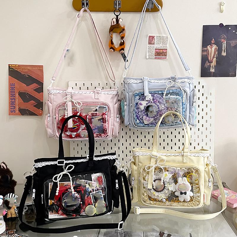 Y2K Cute Japanese Ita Bag Lolita Girl Transparent Shoulder Tote Bag Large Capacity Crossbody Casual Bag DIY Display Handbags