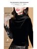 Elegant Black Velvet Top: Stand Collar, Silk Mesh Sleeves, Versatile Women's Base Shirt