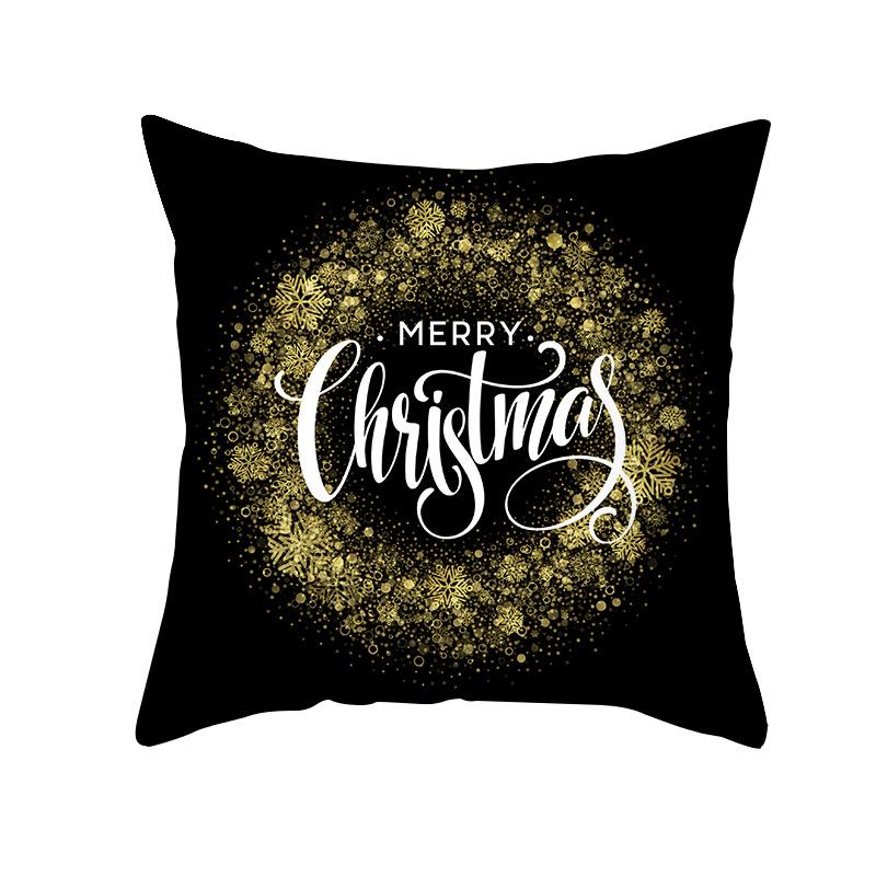 New Black Hot Stamping Christmas Pillow Cover Golden Elk Christmas Tree Sofa Cushion Cover Home