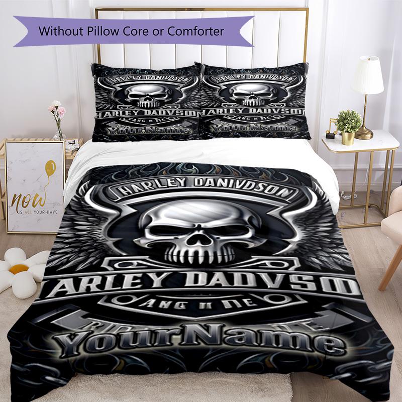 Motociclette Harley-Davidson Personalizza il tuo nome Set Biancheria da Letto Copripiumino Traspirante con Federe Decorazione per la Casa Regalo di Compleanno