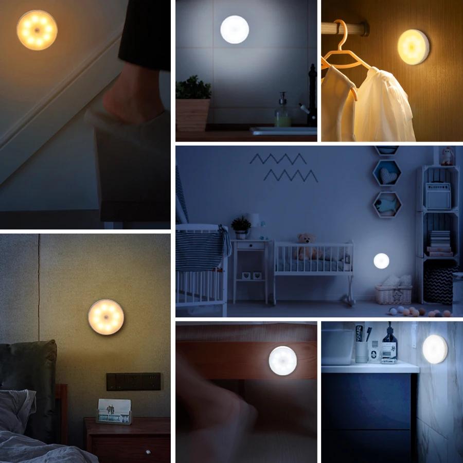 Rechargeable Motion Sensor Light Round Human Induction LED Night Lamp for Kitchen Closet Wardrobe Stairs Hallway Cabinet