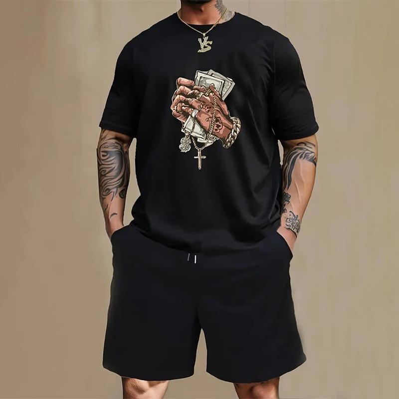Nuova Moda Uomo Abbigliamento Sportivo Estivo Casual T-shirt a Maniche Corte da Uomo e Pantaloncini Set Base a Due Pezzi Asciugatura Rapida