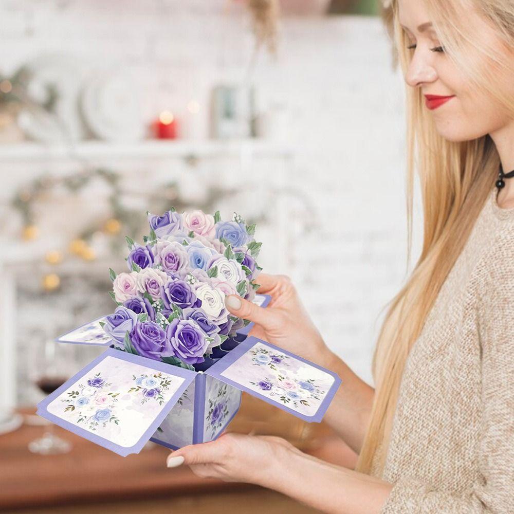 Creative paper 3D Pops-up Bouquet Floral Box Bouquet Flower Greeting Card Folding Postcard Birthday Wedding