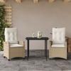 Vidaxl 3-Cz. Garden Furniture Set With Cushions, Beige, Poly Rattan