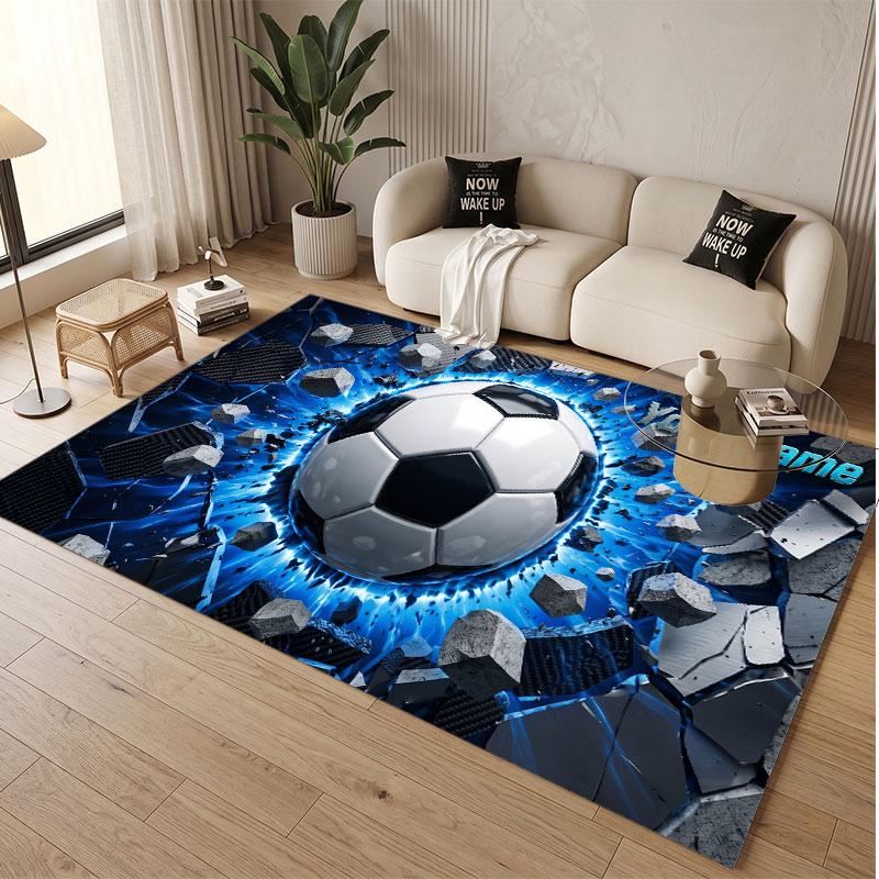 Soccer Theme Soft Crystal Velvet Rug Custom Name & Text Print Non Slip Floor Rug for Bedroom Living Room