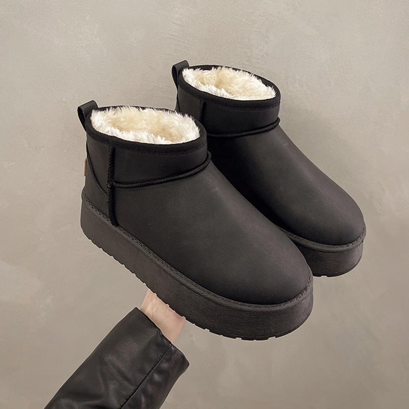 Medium Heel () Rubber PU Round Head Winter Warm Winter Boots Flat Bottom Sleeve Short Solid Color Snow Boots