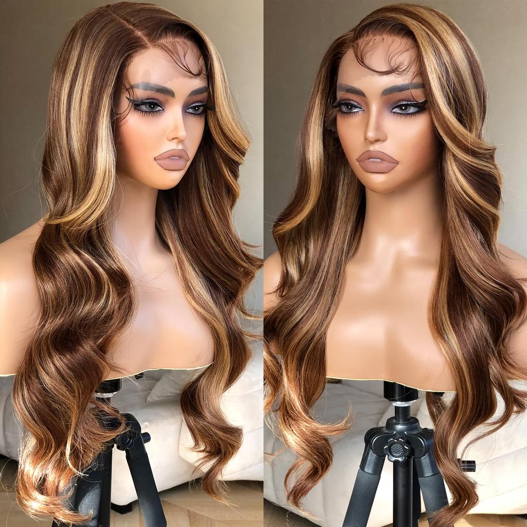 Synthetische Lace Front Perücke Highlight Ombre Lockere Body Wave Perücke Hitzebeständige Synthetikhaar-Perücke für Schwarze Frauen Täglich