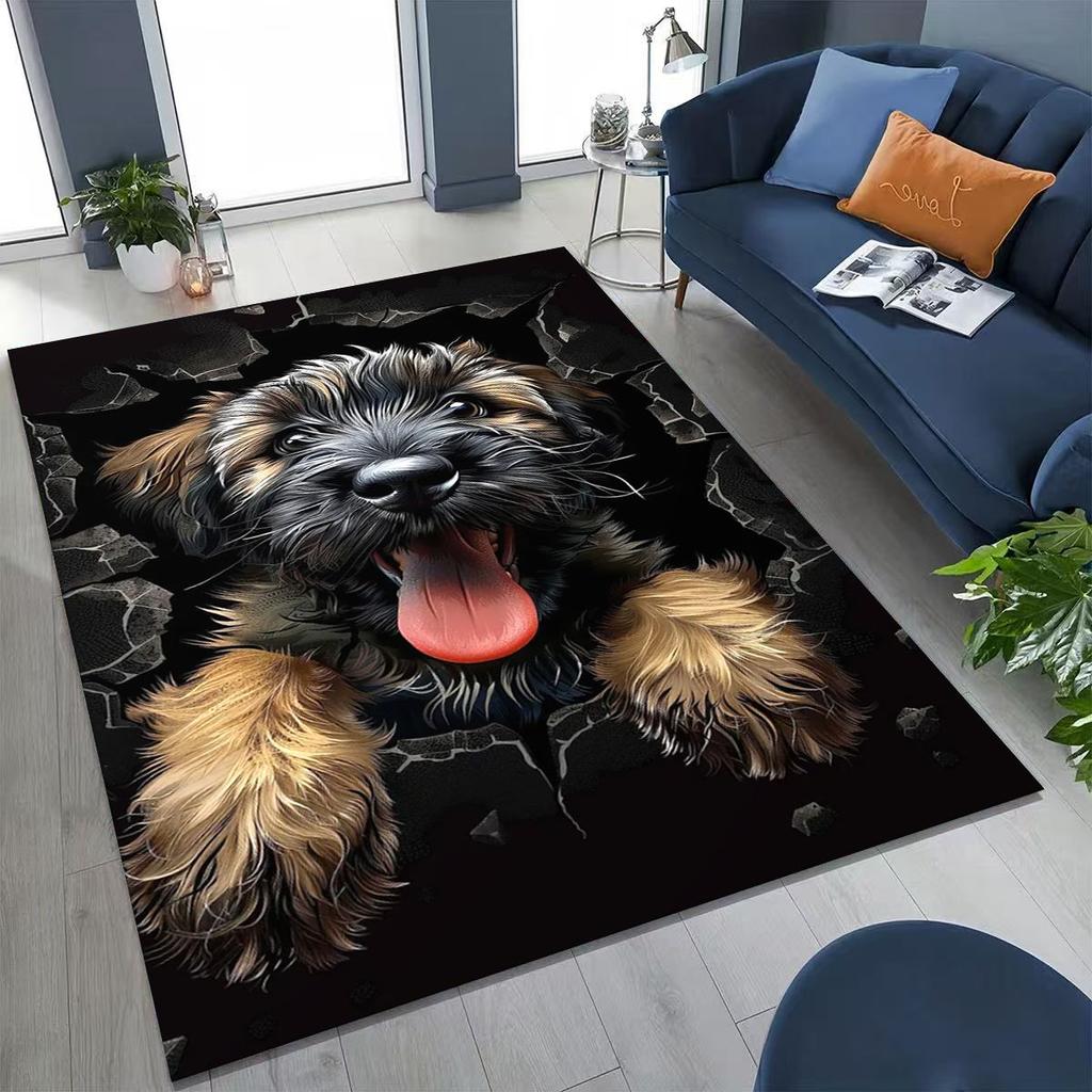 Tapete Fofo Cão Filhote Quebrando a Parede Ilusão 3D para Quarto Sala de Estar Sofá Casa Capacho Decoração, Tapete Grande Antiderrapante para Brincar de Crianças