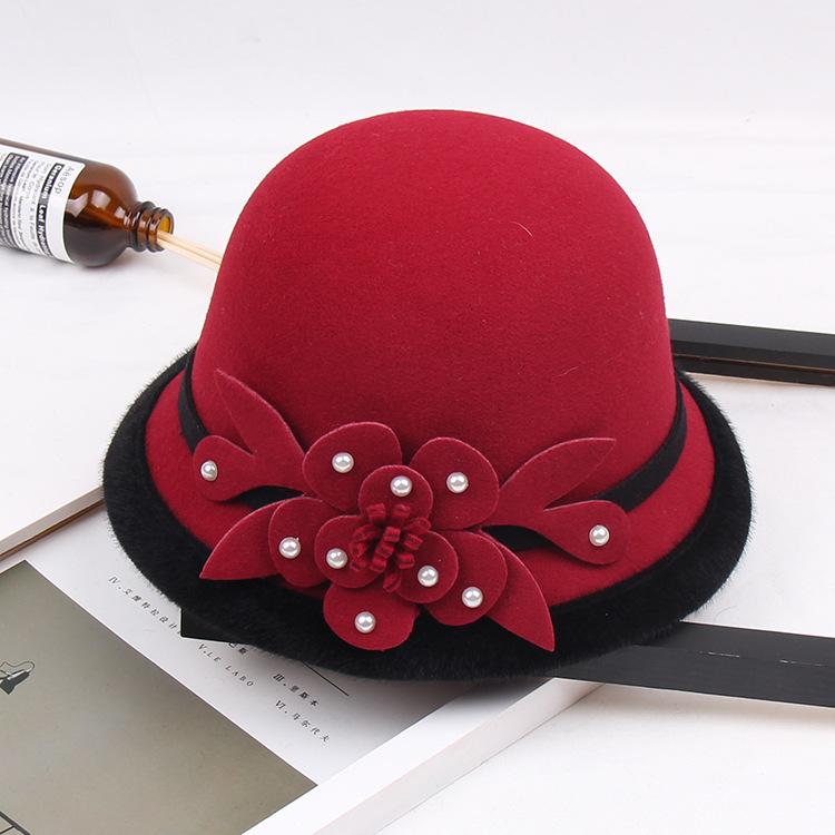 2022 Autumn And Winter Woolen Hat Women'S Casual Wide-Brimmed Top Hat, Flower Dome Fashion Hat