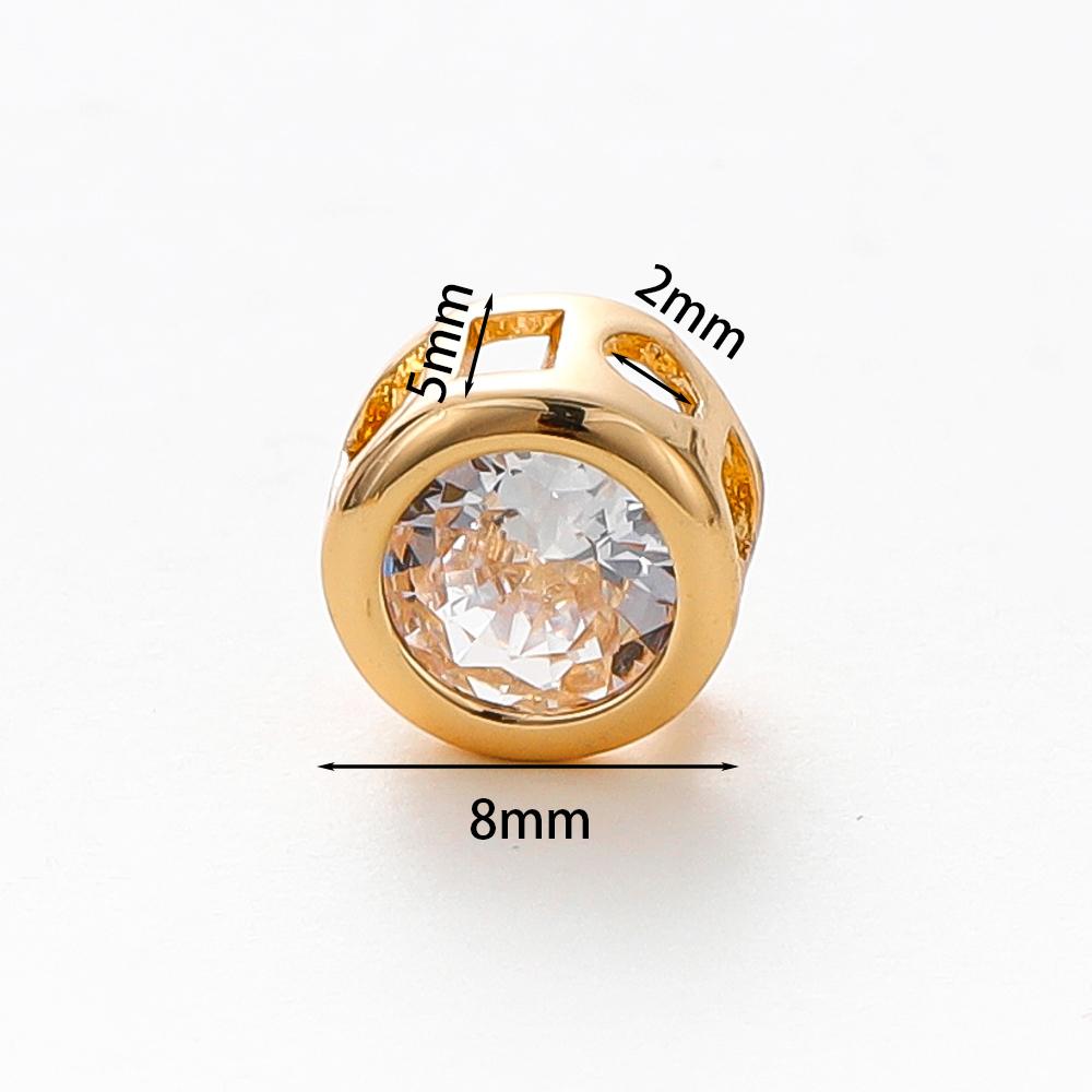 2/4/6Pcs 18K Gold Plated Rhinestone Round Beads Brass Metal Cubic Zirconia Spacer Beads DIY Jewelry Making Accessories