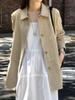 In-Stock Suede Lapel Jacket - Korean Style, Mid-Length, Khaki, Autumn Retro, Loose Fit