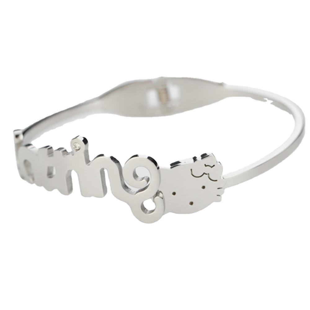 Cute Hello Kitten Fashion Small Ins Women's Titanium Steel Can Be Open-Ended Bracelet Women's
