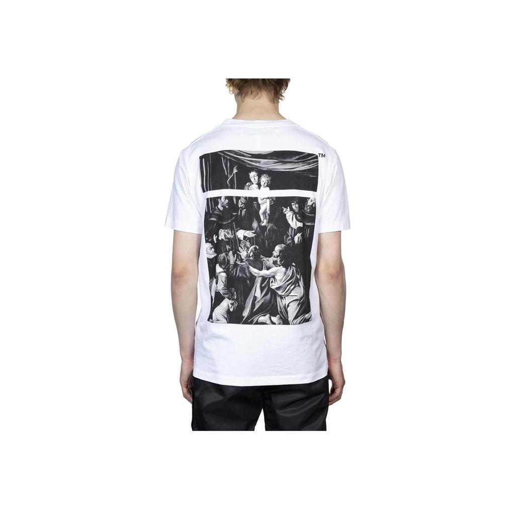 Off-White Slim Fit Caravaggio Square T-Shirt White Black Men Streetwear OMAA027S201850050188
