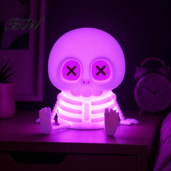 Kids Night Light Halloween Skeleton Light, Silicone Touch LED Bedside Lamp for Kids, 8 Color RGB Dimmable Warm Desk Decor Bedroom