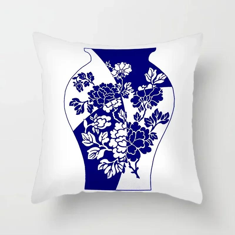 40/45/50/60Cm Blue Geometric Floral Printed Pillow Case Soft Cushion Cover For Home Sofa Car Bedroom Pillow Covers