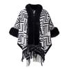 Winter Scarf Women Lady Layers Poncho Elegant Luxury Faux Fur Collar Striped Tassel Shawls Scarve Capa Para Mujer Fashion Coat