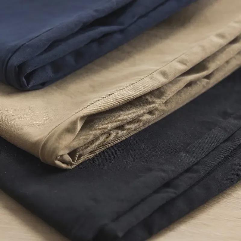 Pánské jarní bavlněné pracovní kalhoty v korejském stylu - ležérní rovný střih, jednobarevné kalhoty