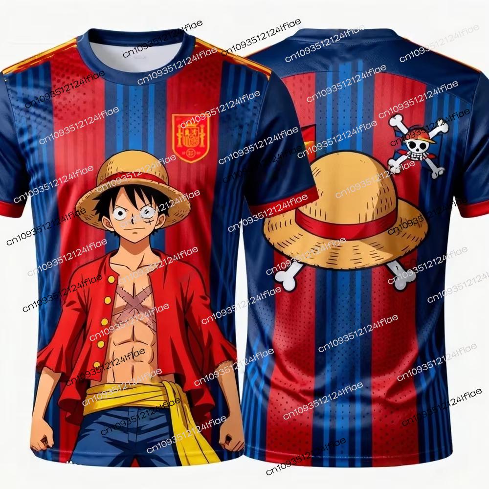 2026 New Arrival One Piece Luffy Spain Special Edition Football Quick-Drying T-Shirt Mens Casual Wear Anime Football Fan T-Shirt