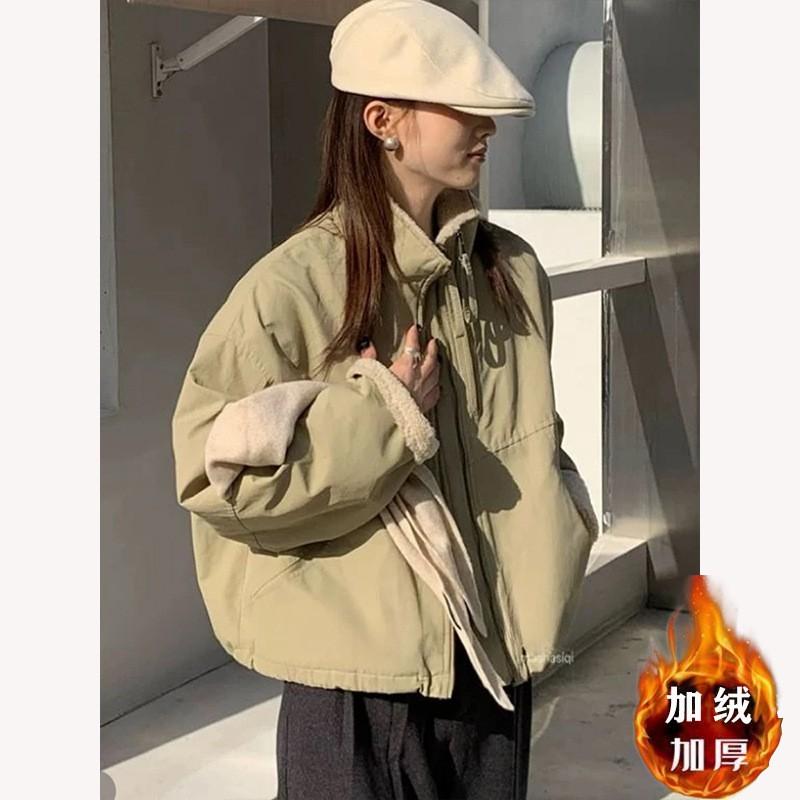 Womens Short Puffer Coat Fleece Lined Lamb Wool Winter Casual Loose Jacket Petite Ladies 2026