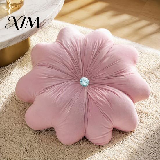 Decorative Pillows for Birthday Gifts Flower Throw Pillow, 18 Inch Floral Cushion, Velvet Round Cushion Chair Pillow with Rhinestone Accent Sofa Couch