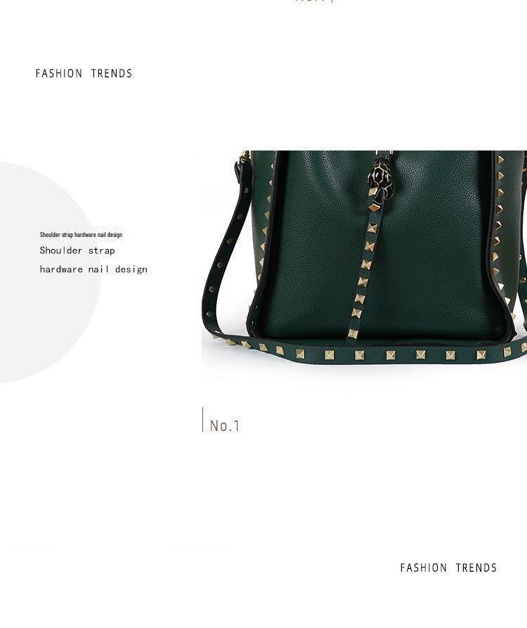 Echt Lederen Nieten Emmer Tas met Tijgerkop - Trendy Europese & Amerikaanse Crossbody Schouder Handtas