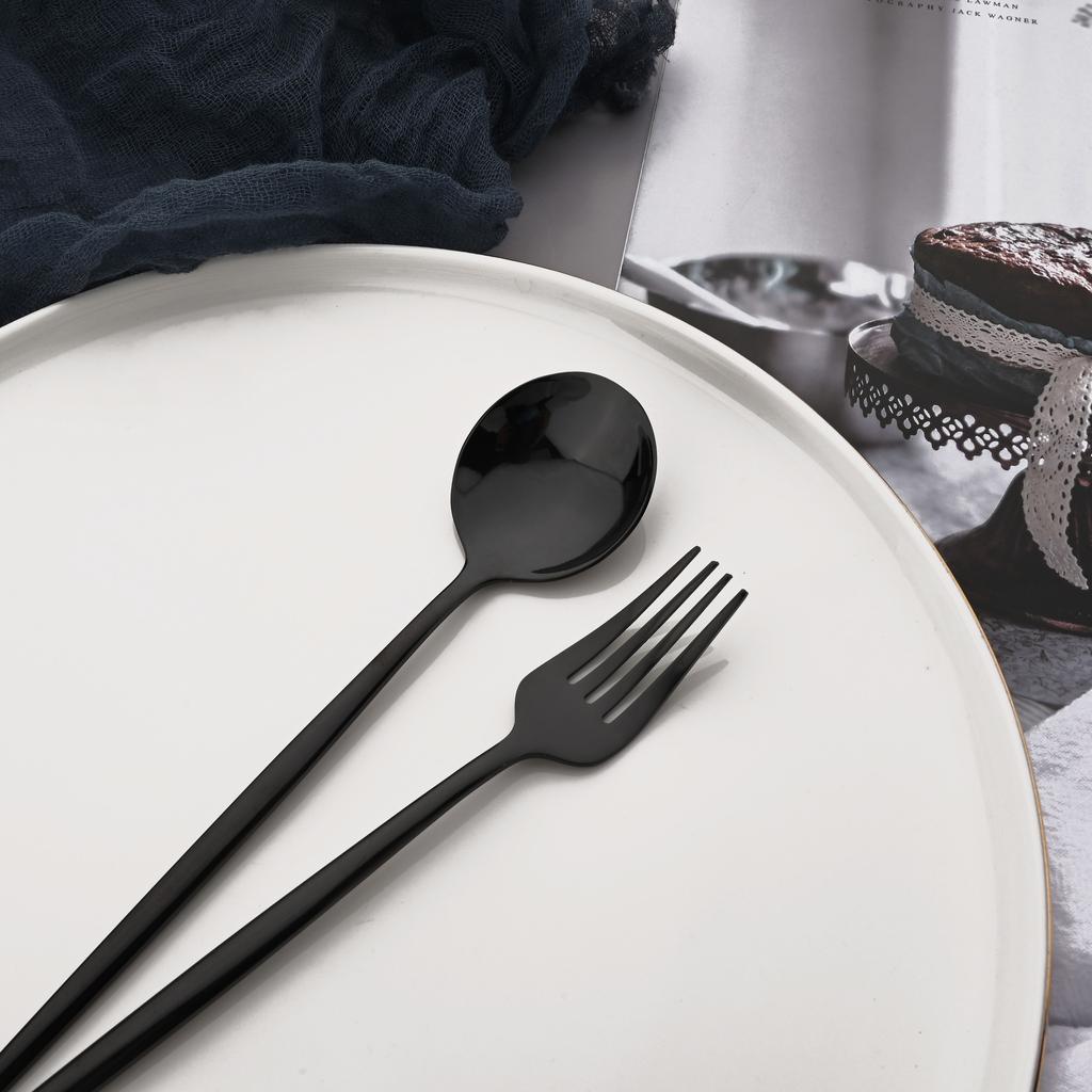 Shiny Black Dinnerware Set Korean Flatware Set Dinner Knife Fork Spoon Teaspoon Tableware Stainless Steel Cutlery Family Eating Utensils