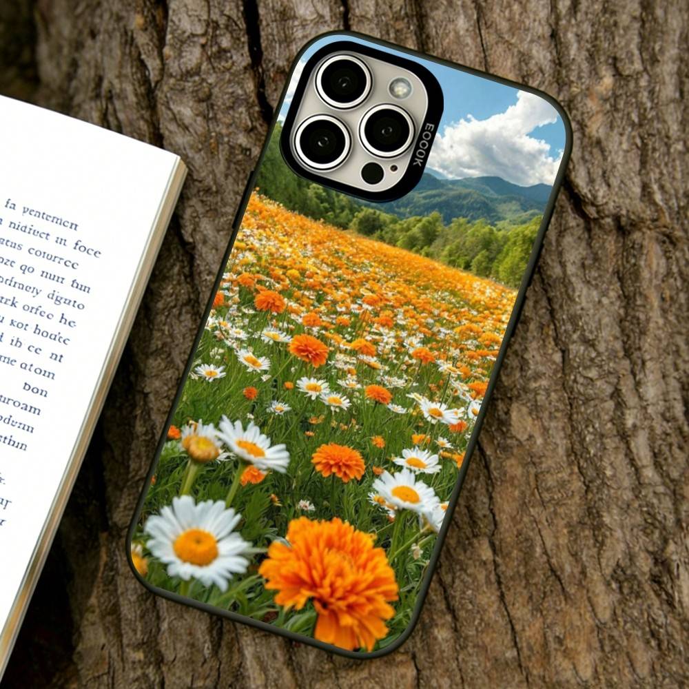 Flower Sea Phone Case For iPhone 17,16,15,14,13,12,11 Plus,Pro Max,XS,Colored Silver Plated Inside Cover