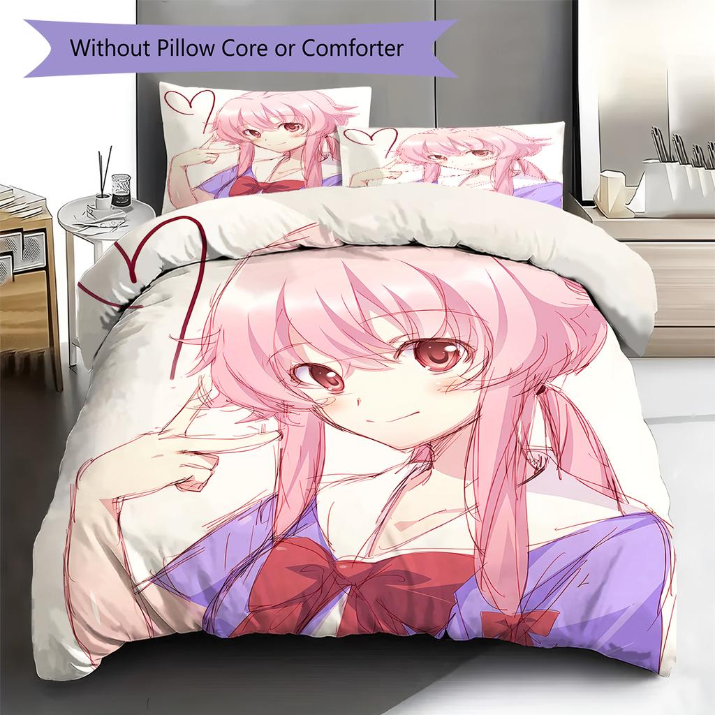 Gasai Yuno Pattern Bedding,Quilt Set Quilt Cover Pillowcase Home Birthday Gift (1 * duvet cover + 2 * pillowcase, without core)