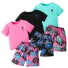 Children's Summer Leisure Sports Printed Short Sleeved Shorts Set, Boys and Girls Vacation Style Fashionable T-shirt Pants 2pcs