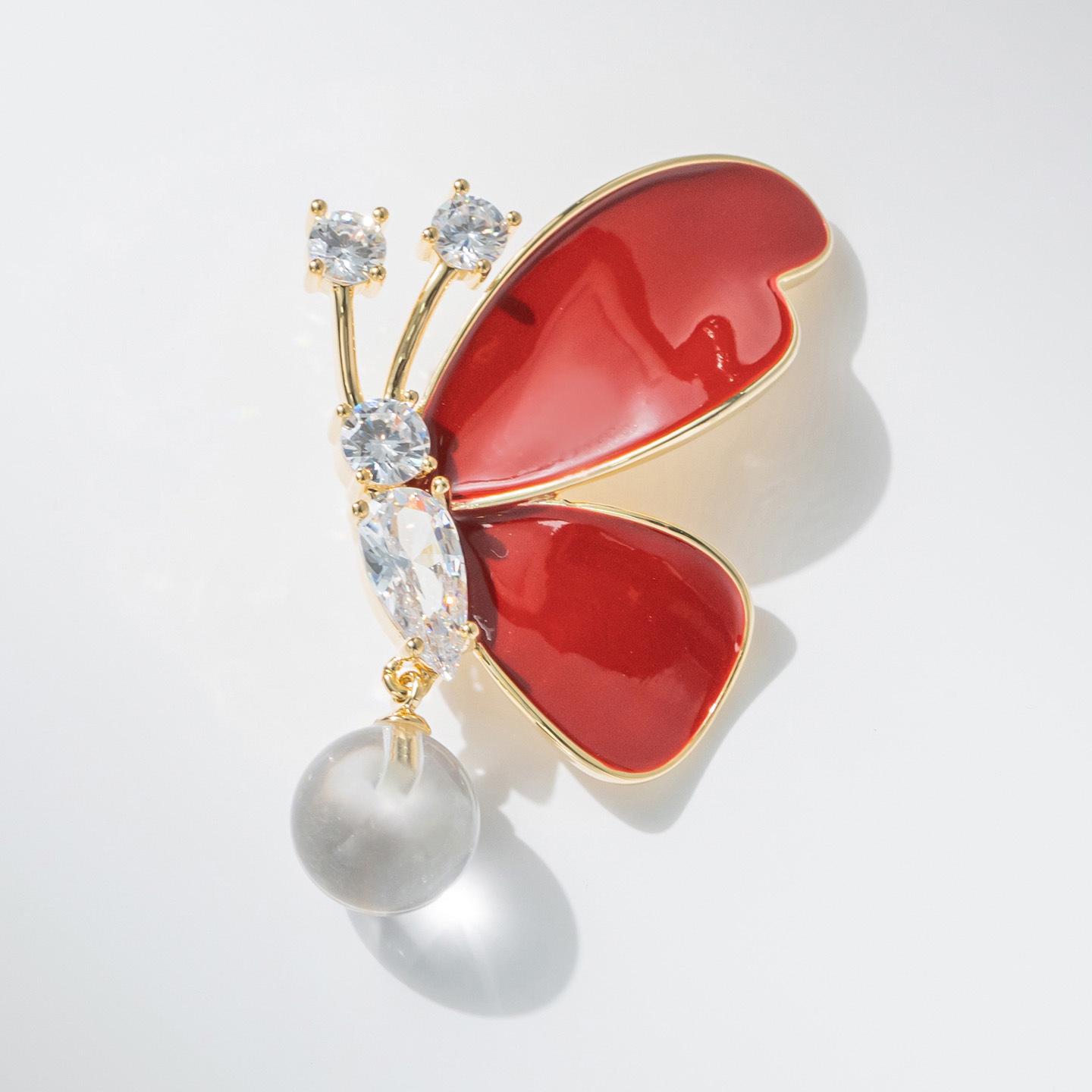 Bo Xin Yun Women s Red Butterfly Enamel Zirconia Brooch - Light Luxury Versatile Accessory