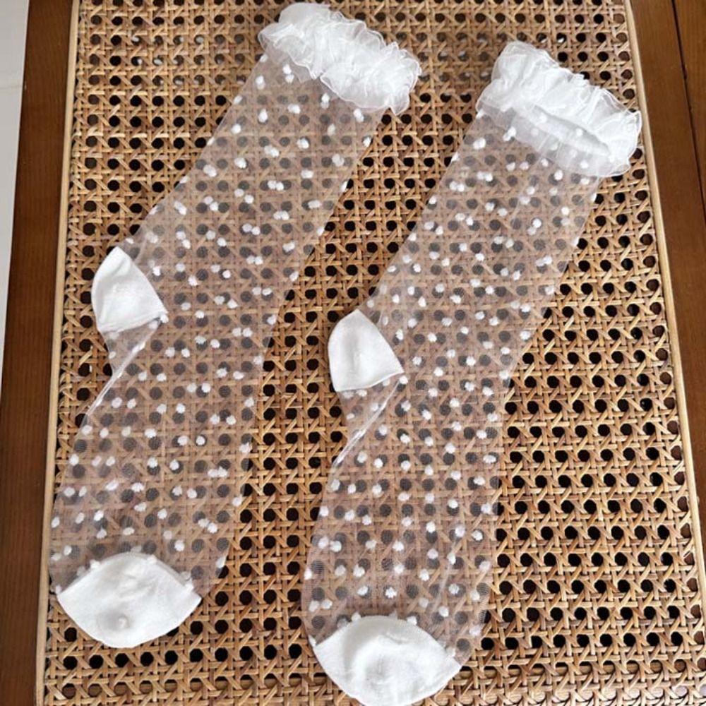 Ultra-thin Glass Silk Ruffled Socks Lace Mesh Dots Socks Sweet   Streetwear