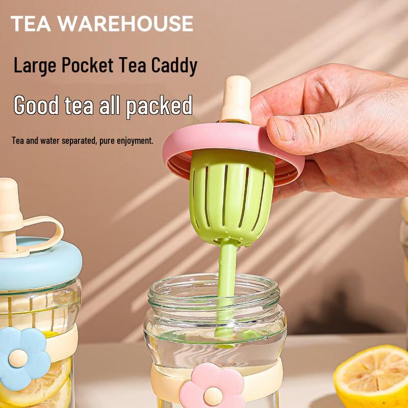 Cute Floral 500ml Glass Straw Bottle with Infuser