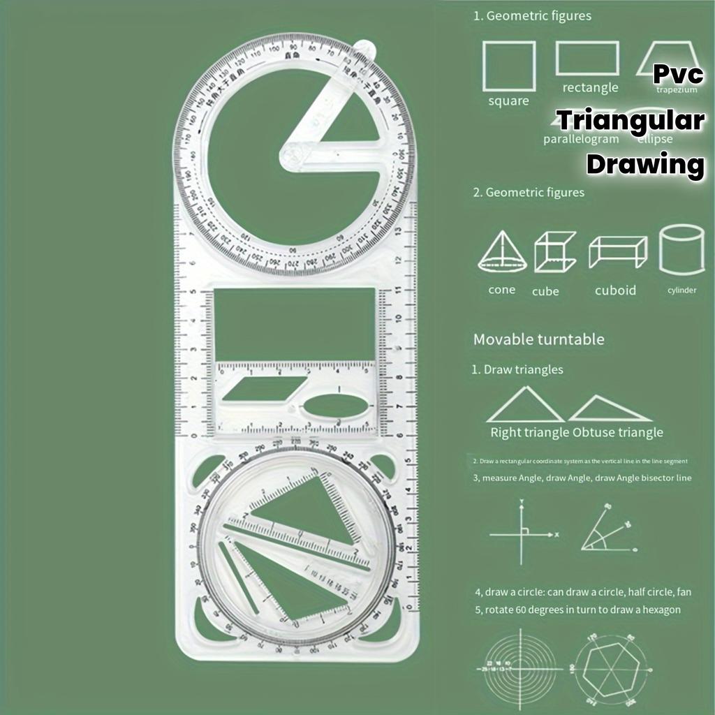 1pc Math Multi-functional Drawing Ruler, Geometric Ruler Function Ruler Triangular Ruler Protractor