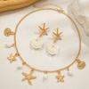 1 Pair of Earrings+1 Necklace Vacation Style Alloy Starfish Shell Pendant Necklace Flower Earrings Versatile Women's Bead Set