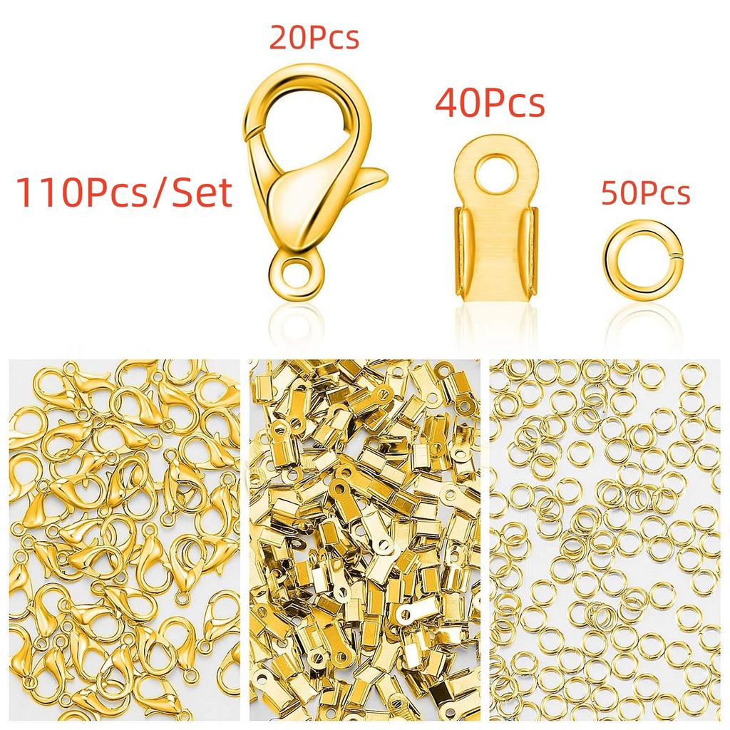 110 Stück/Set Legierung Karabinerhaken Biegeringe Lederclipspitze Falz Crimpverbinder Für Armband Halskette DIY Schmuckherstellungszubehör