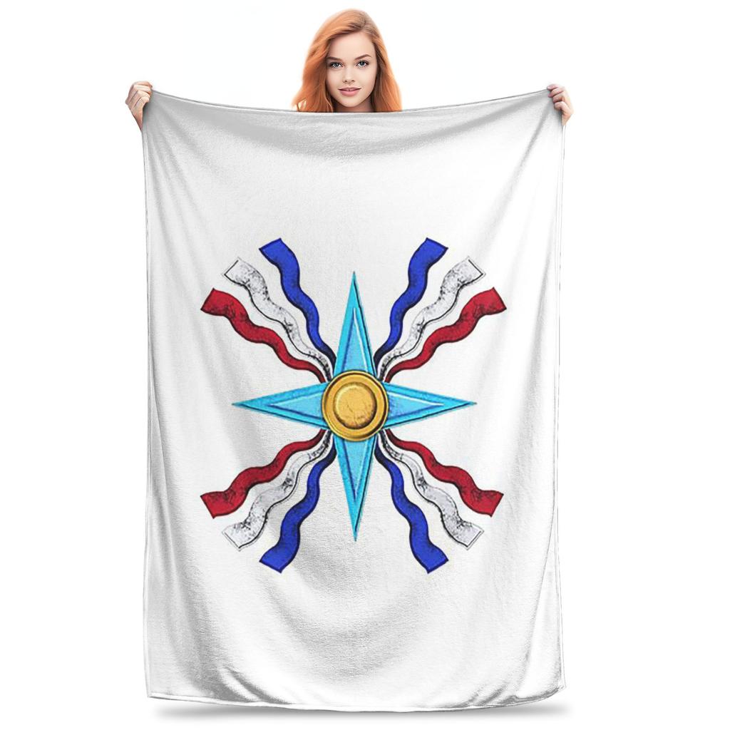Luxury Assyrian Suryoyo Flag Blanket Breathable Fleece Sofa Throw Blanket for Home Bedroom Travel Throws Bedspread Quilt