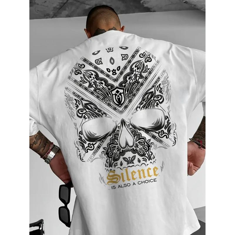 Europejskie rozmiary Męska koszulka Gothic z węzłem celtyckim i wzorem paisley z napisem "Silence is Also an Option" - Czarno-biała Streetwear Letnia koszulka,