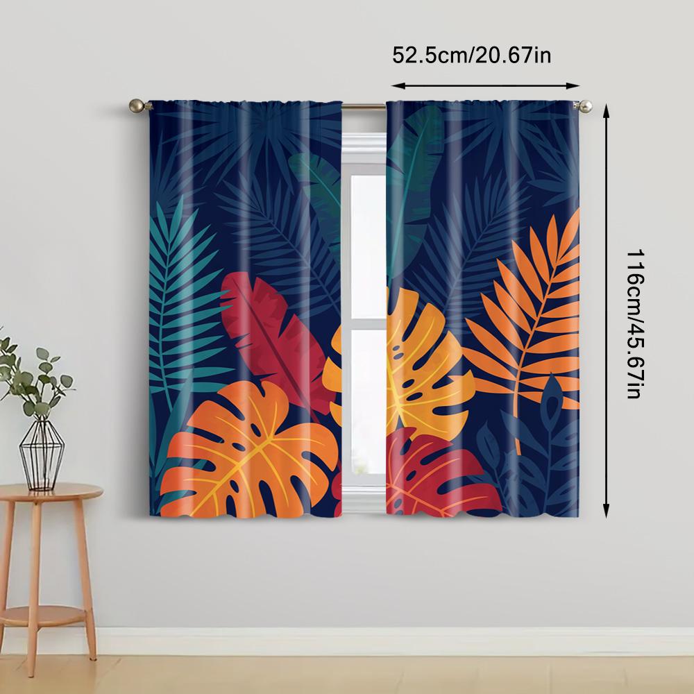 2pcs   spring summer Curtains Tropical plant pattern Art Digital Print Drapes Versatile Fabric Room Decor for Bedroom   Office