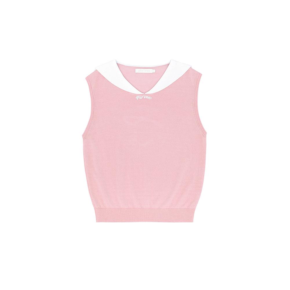 PIV’VEE Giant Smiley Sailor Sleeveless Knit Top (Peony Pink)