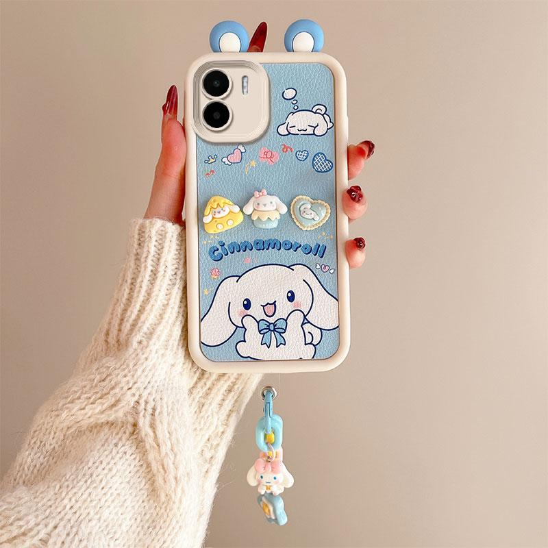 KEYSION Cute Ear 3D Cartoon Case for Redmi 13C 4G 5G with Bracelet Soft Silicone Shockproof Phone Cover for Xiaomi POCO C65